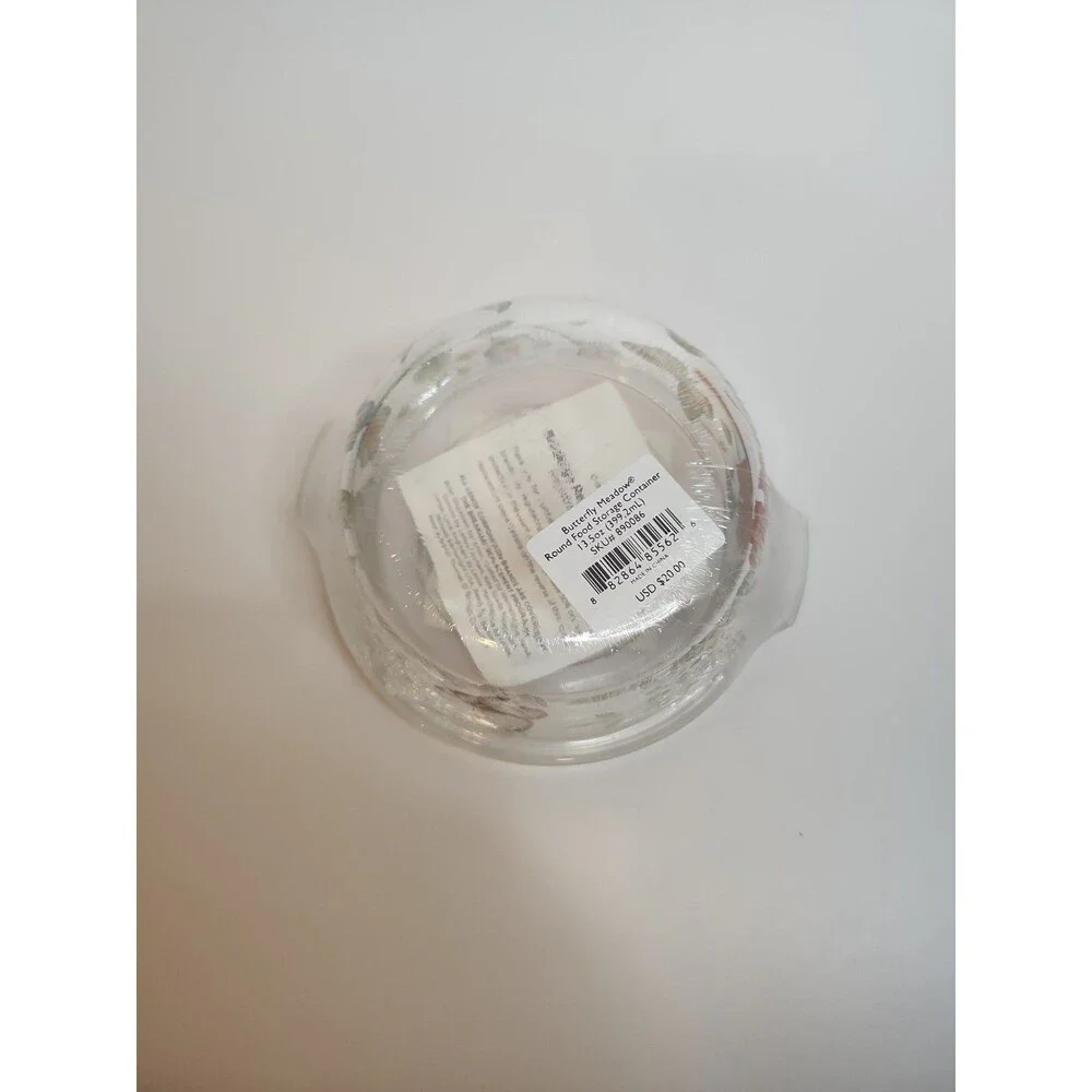 Lenox Butterfly Meadow Round Food Storage Container 13.5 oz Glass W/ Lid Sealed